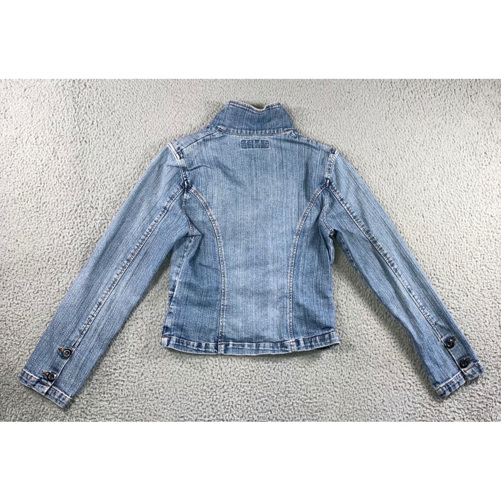 Vintage Denim Patch Jacket Women M Rose‎ Embroidered Patch Blue Jean Y2K 2000s - Picture 3 of 13